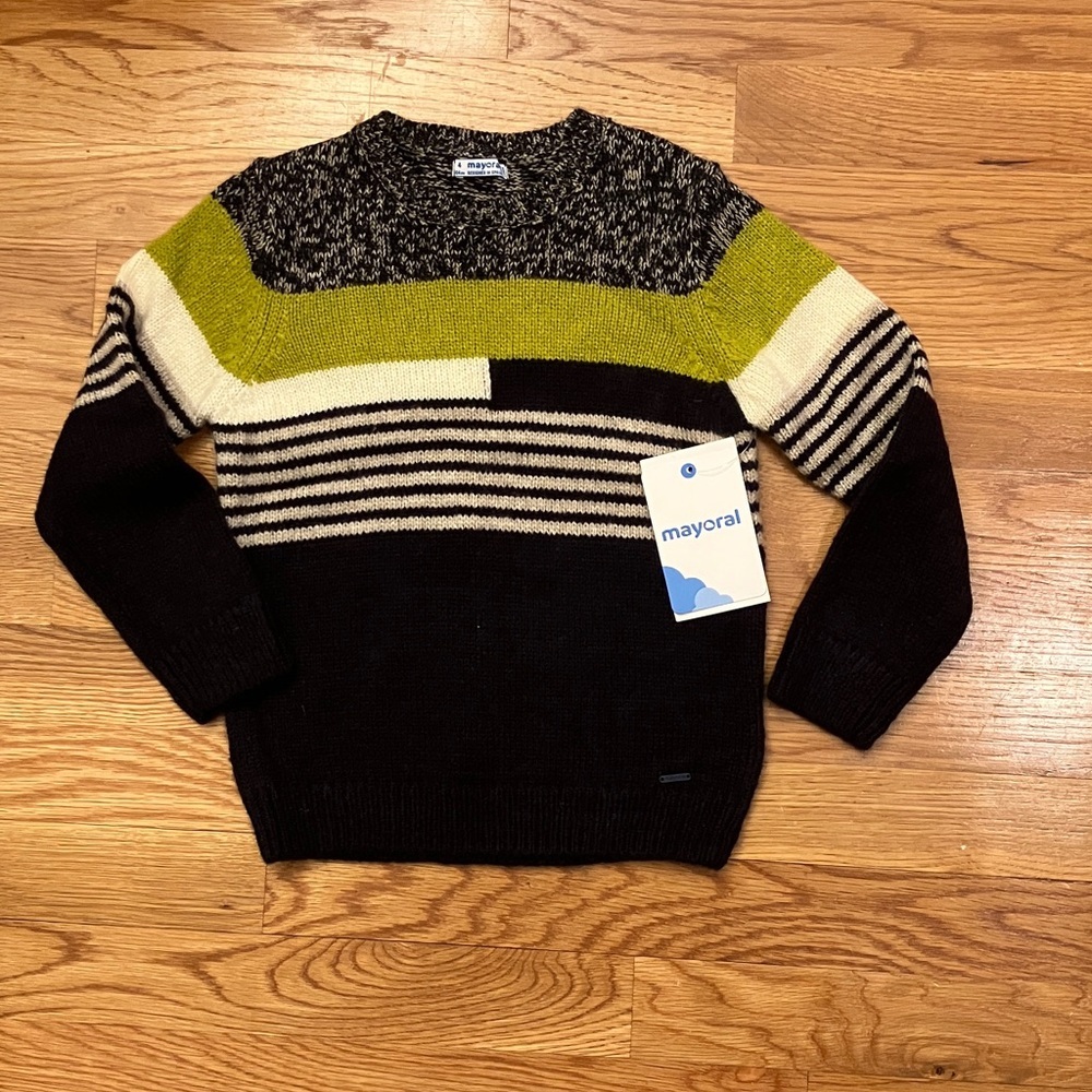 Mayoral Kids Striped Sweater - Navy, Green, Cream Size 4